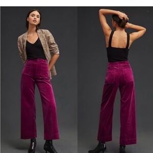 Anthropologie High-Rise Wide-Leg Velvet Pants - Deep Magenta